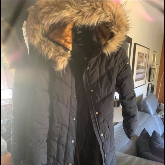 BEBE long black puffer jacket - fur hood